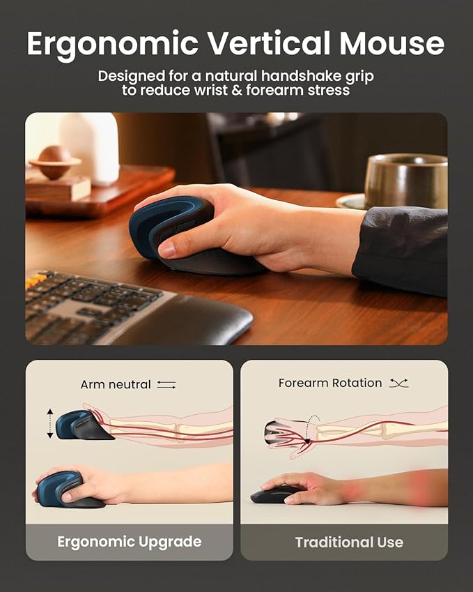 ProtoArc Backlit Wireless Full Size Ergonomic Keyboard Blue and Bluetooth Ergonomic Vertical Mouse Blue