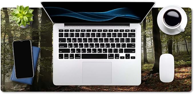 SSOIU Mountains with Mist Mouse Pad 35.5 X 15.7 Inch XXL Full Desk Mousepad Extended Large Non-Slip Rubber Base Waterproof Big Keyboard Mat with Stitched Edges for Gaming and Office