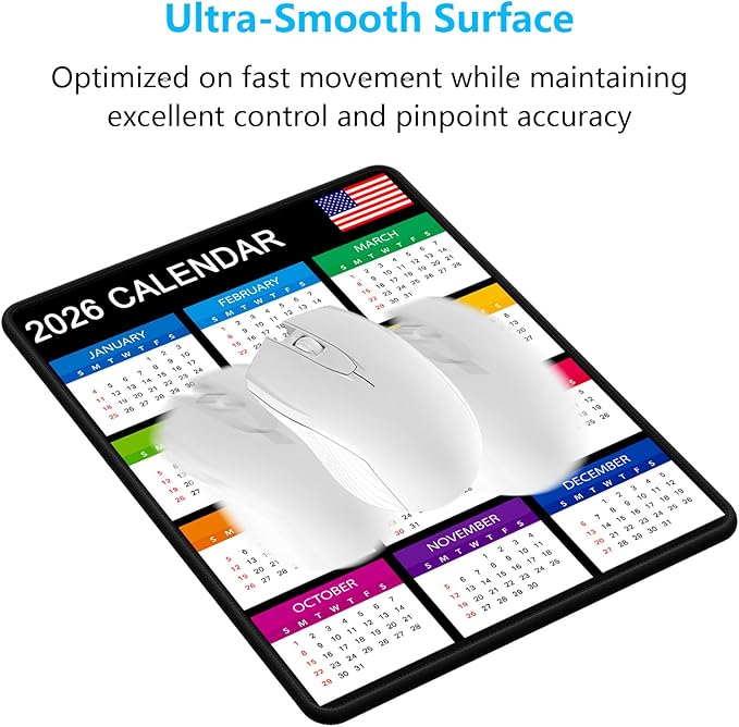 Dapesuom 2026 Calendar Mouse Pad, Computer Mousepad with Stitched Edges for Wireless Mouse, Waterproof Mouse Mat with Non-Slip Rubber Base, Ergonomic Mouse Pads for Gaming, 9.8 x 7.8 in, Vertical