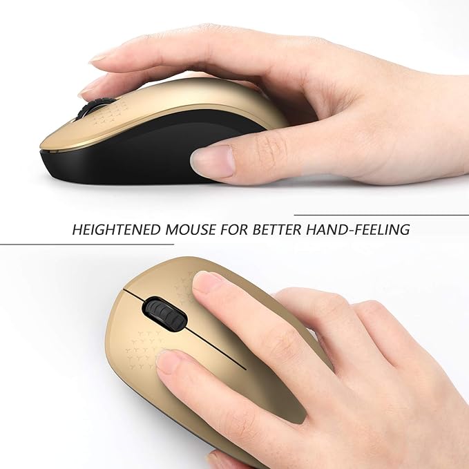 seenda Wireless Mouse for Laptop, 2.4G Noiseless Mouse with USB Receiver - Optical Tracking Portable Computer Mice for Chromebook, PC, Tablet, Windows System, 24 Months Battery Life - Black & Gold
