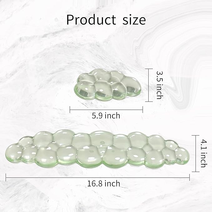 Cloud White Clear Ergonomic Gel Wrist Rest for Keyboard and Mouse Set - Non-Slip, Washable Silicone Wrist Pad (16.8"x4.1" Keyboard + 5.9"x3.5" Mouse) for Gaming, Office, Design