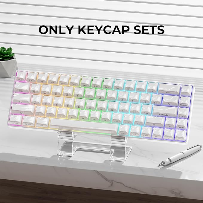 XVX White Keycaps, Crystal Jelly Keyboard Key caps OEM Profile Side Printed Keycap Set Compatible with 61/68/84/87/98/100 ANSI Layout MX Switches Mechanical Keyboard