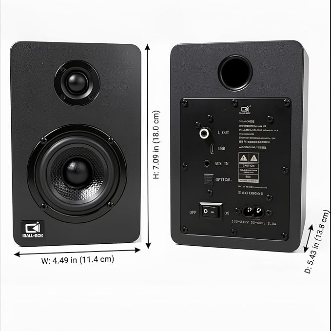 H1 Computer Speakers for Desktop PC, Monitor & Laptop, 60W Powered 2.0 Stereo with Bluetooth, 24-Bit USB-C DAC, Optical, 3.5mm AUX, Bass/Treble Control, Black