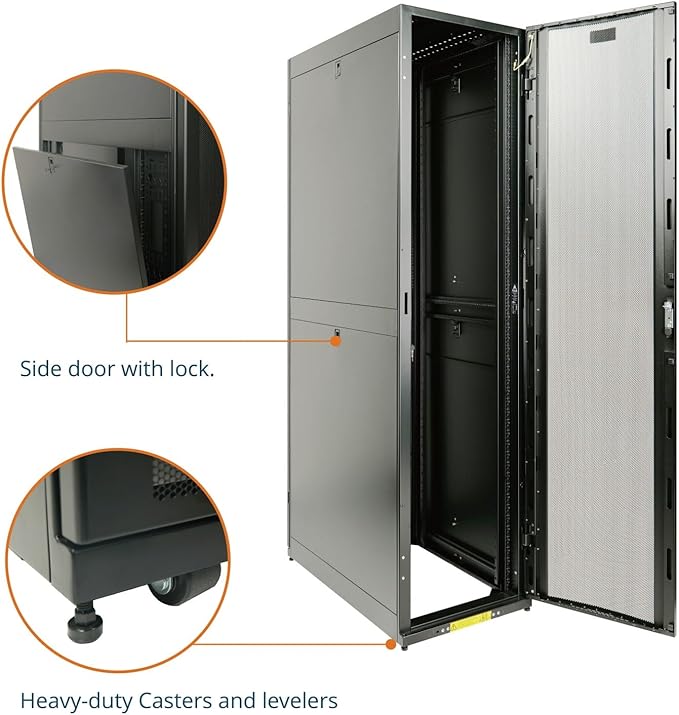 Tecmojo 52U Server Rack Cabinet - PRE-Assembled 24inch Width 48inch Depth IT Network Equipment Cabinet Rack Enclosure with Casters - 3000lbs Weight Capacity(06Black)