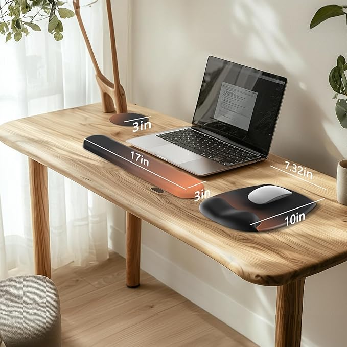 AKIT Ergonomic Mouse Pad with Wrist Rest& Keyboard Wrist Rest, Wrist Rest for Computer Keyboard, Pain Relief, Non-Slip Rubber Base, Mousepad Wrist Support for Gaming, Office, Home, Gradient Black