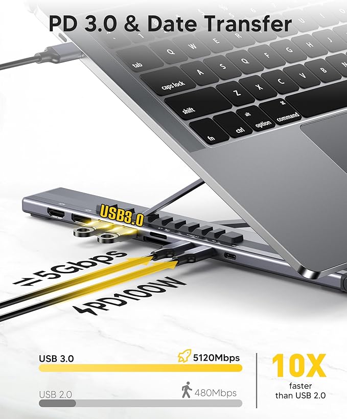 USB C Laptop Docking Station Stand Dual Monitor, Single 8K for Windows DP 1.4 or Dual 4K for Win and Mac, 9 in 1 USB C Hub with HDMI+DP, 2*USB 3.0, PD 100W, USB C 3.0, SD/TF, Universal Dock Station