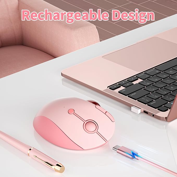 seenda Wireless Trackball Mouse, Bluetooth - Ergonomic Rollerball Mouse Rechargeable, 3 Device Connection Optical Mice Adjustable DPI Thumb Control Mice Compatible for Mac/Android/Windows - Pink