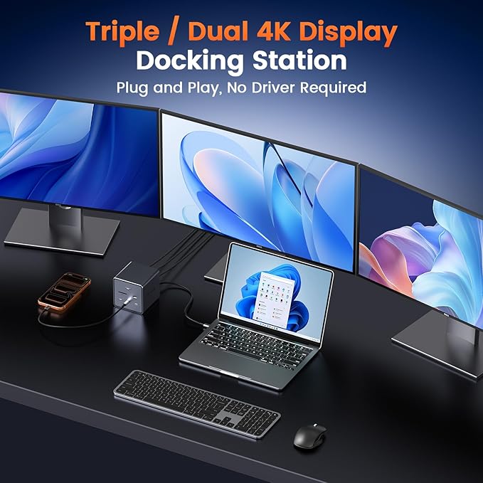 TobenONE 16-in-1 Laptop Docking Station Triple 4K Monitor with 150W Power Supply, 3 HDMI, 2.5Gbps Ethernet, 7 USB, USB-C Docking Station for Thunderbolt 5/4/3 Windows/Dell/Lenovo/HP/Asus