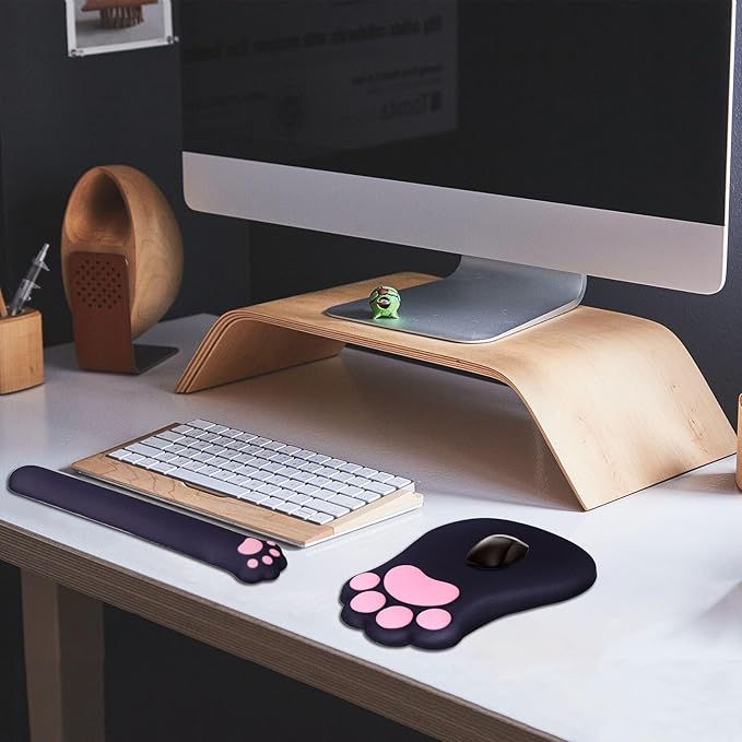 L-SPOUTTO Ergonomic Mouse Pad with Wrist Rest and Keyboard Wrist Rest,Cute Comfortable Computer Mouse Pad Wrist Support, Pain Relief Mousepad with Non-Slip PU Base for Desk Laptop Gaming Office,Black