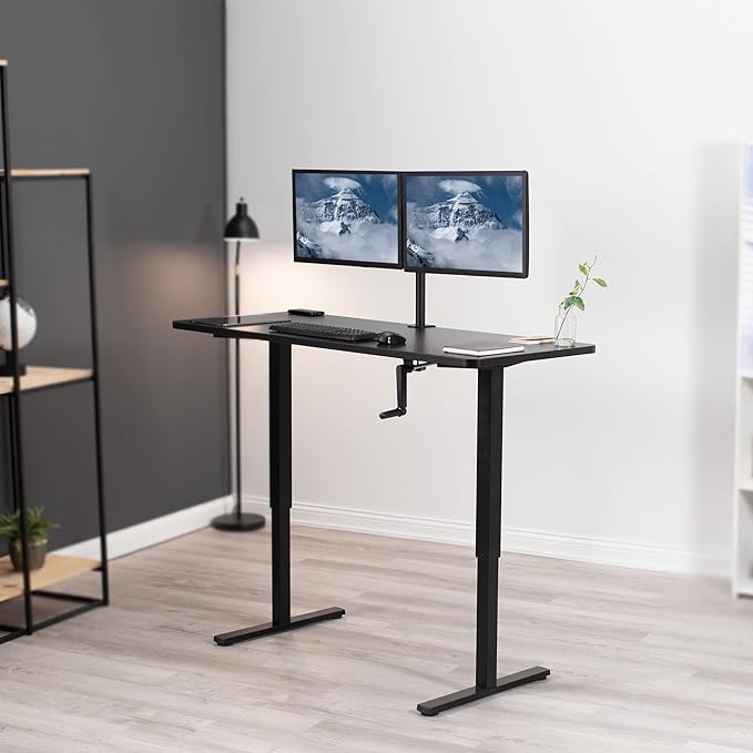 VIVO Manual Height Adjustable 60 x 24 inch Stand Up Desk, Black Solid One-Piece Table Top, Black Frame, Standing Workstation with Foldable Handle, DESK-KIT-MB6B