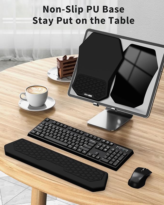 Ergonomic Mouse Pad Wrist Rest Support, Massage Design Surface for Carpal Tunnel Pain Relief, Memory Foam, Non-Slip PU Base for Computer Desk, Black