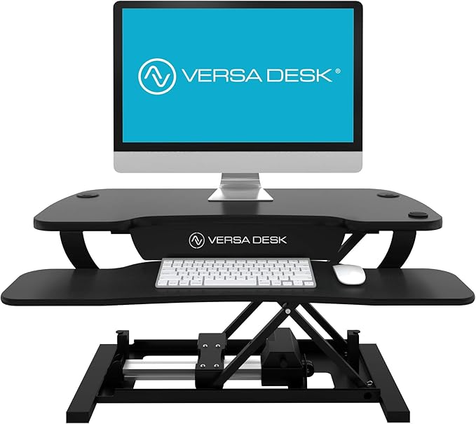 Power Pro Electric Height-Adjustable Desk Riser by VersaTables | USA Manufactured | Standing Desk Converter | Sit to Stand Desktop with Keyboard + Mouse Tray | 36"x 24" | Black
