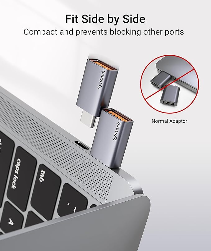 Syntech USB C to USB Adapter (2 Pack), 10Gbps USB3.2 Gen 2 Fit Side by Side, Type C Male to A 3.2 Female Adapter Compatible with iPhone 17e 17 Pro Max/iPad/iMac/MacBook Pro & Thunderbolt 4/3 Devices