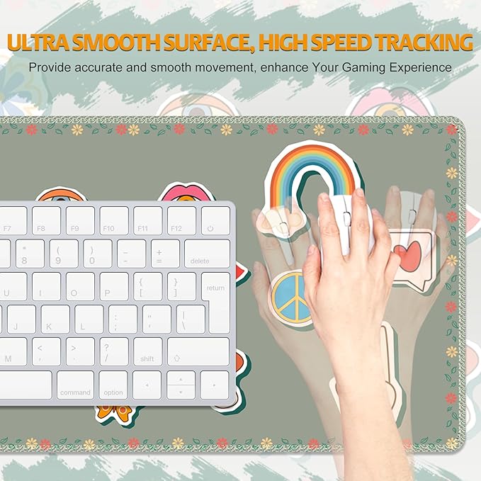 Desk Pad for Keyboard and Mouse, Large Mouse Pad for Desk, Non-Slip Keyboard Mat, Computer Mats for Desk, Cute Desk Pad with Stitched Edges for Office, Gaming I Fashion Funny Icons