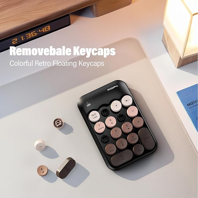 MOFII Cute Colorful Wireless Number Pad - 18 Keys, Portable 2.4 GHz with Stable Wireless Connectivity, 10-Key Financial Accounting Extension (Coffee Colorful)