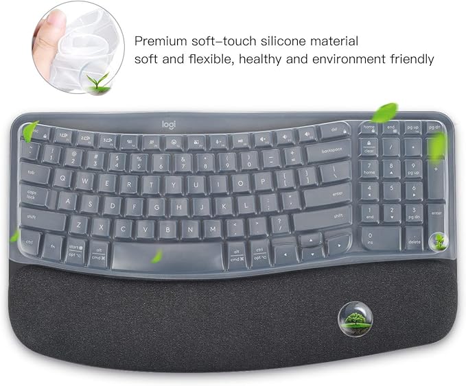 Keyboard Cover Skin for Logitech Wave Keys MK670 Combo Keyboard Skin, Logitech Wave Keys Wireless Ergonomic Keyboard Cover Protector Skin, Logitech Wave Keys Accessories, Clear