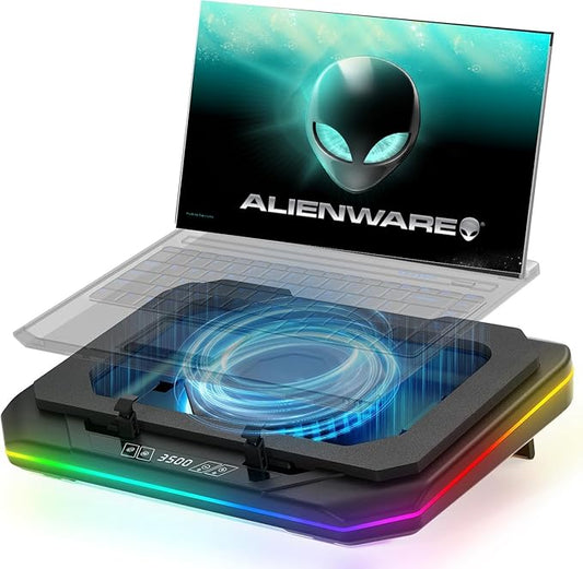 Cooling Pad for Dell Alienware 16 16x Aurora Alienware M16 X16 R1 R2 16 Area-51 16 inch Gaming Laptop, Cooler with Powerful Turbo Cooling Fan, Variable Speed,6 RGB Light Mode,Touch Startv,LCD Screen