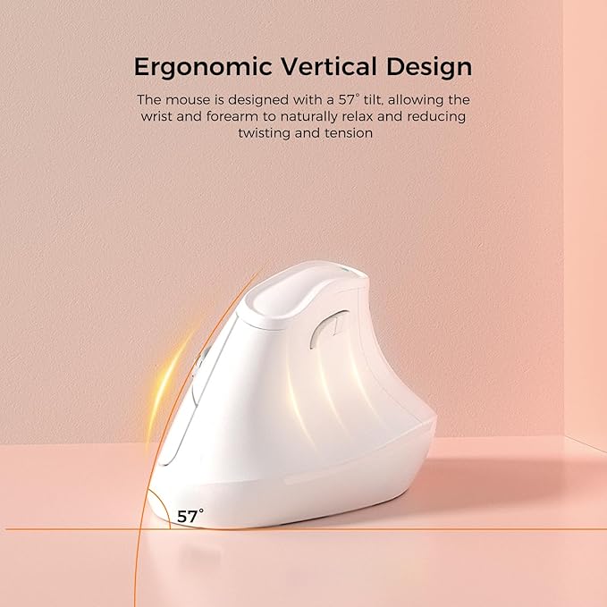 KYSONA 57° Ergonomic Wireless Tower Mouse, Vertical Quiet Ergo Mouse, Bluetooth(BT5.0,BT3.0)&2.4G, (800/1200/2400/2400/4000), 7 Buttons for Windows, macOS, iPadOS, Laptop, PC, White
