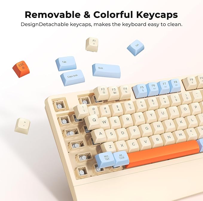 MEETION Cute Wireless Keyboard and Mouse, Colorful Retro Keycap, Bluetooth Ergonomic Rechargeable Keyboard with Detachable Wrist Rest Cover, 4 DPI Swing Mouse, for Computer/Laptop/PC/Windows/Mac Cream