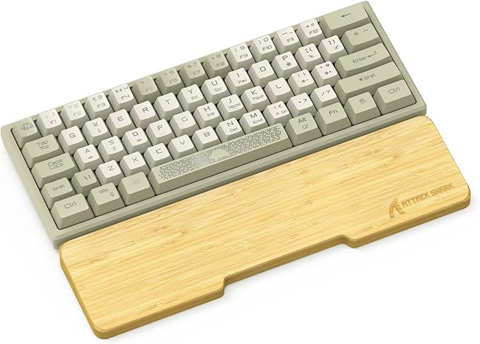 ATTACK SHARK Bamboo Wrist Rest for Computer Keyboard，Ergonomic Hard Palm Rest for Comfortable Typing Pain Relief，Anti-Slip Wrist Support for Office, Gaming, Laptop (61 Key)