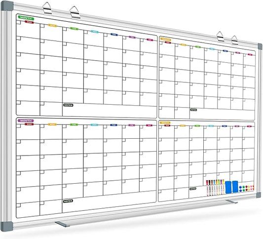 Magnetic Large Calendar Whiteboard for Wall 72" x 40", 4 Month Dry Erase Board Calendar for Wall Mounted Board, Big White Boards for Wall, Office White Board Planning Board for School, Home
