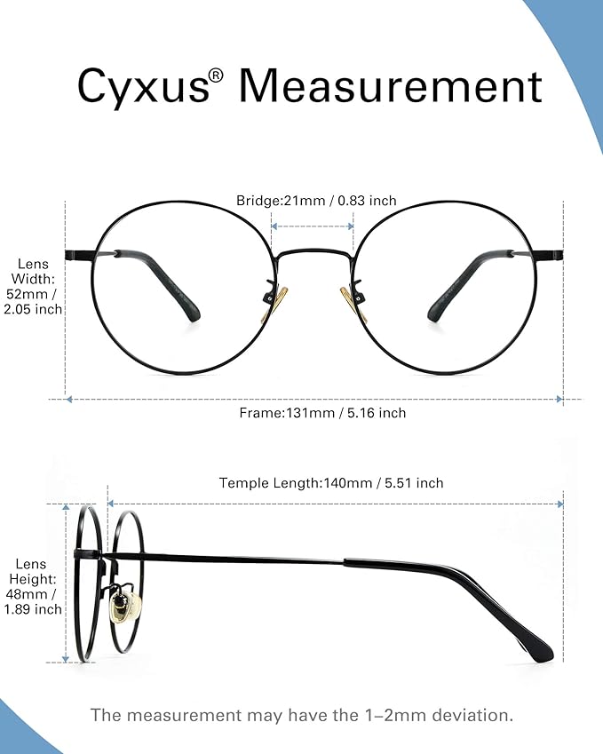 Cyxus Blue Light Glasses for Men and Women, Round Metal Frame Computer Eyeglasses for Office, Gaming, Reading 8090