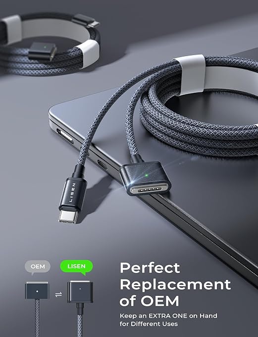 LISEN USB C to Magsafe 3 Cable (3.3FT) for M4/M3/M2 MacBook Pro Air Charger, 140W Magnetic Safe 3 Cable for Pro (16"/14" 2025, 2024, 2023, 2021) Air (15''/13'' 2025, 2024, 2023, 2022) Midnight