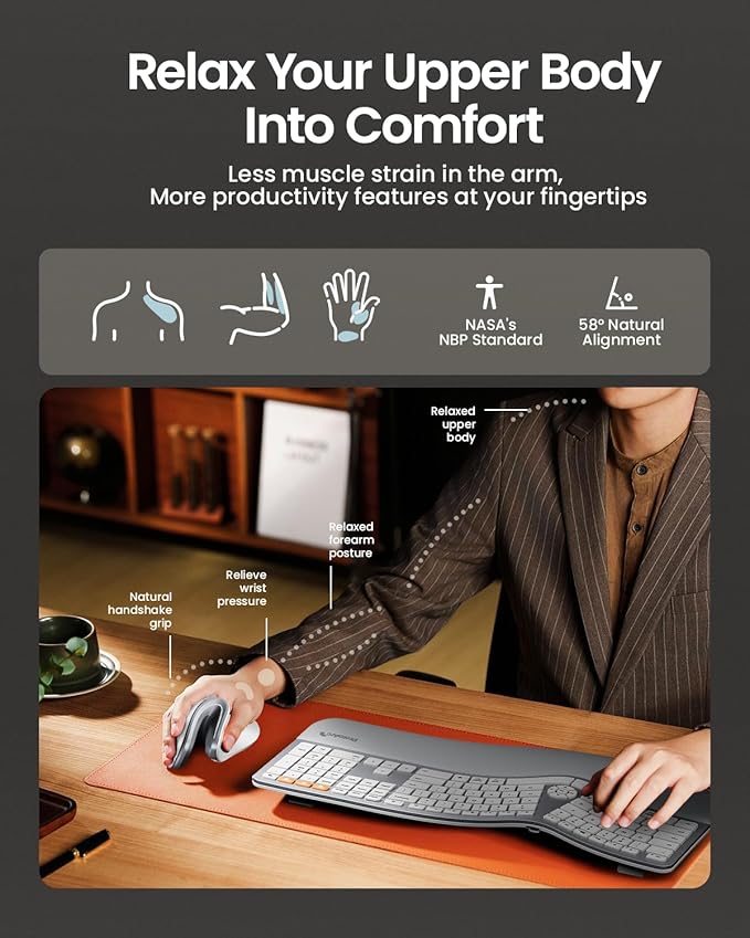 ProtoArc Ergonomic Mouse, EM11 NL Bluetooth Rechargeable Wireless Vertical Mouse, 3 Multi-Device Connectivity for Computer/PC/Laptop, 2.4GHz USB-A Optical Mice for Windows, Mac OS, White