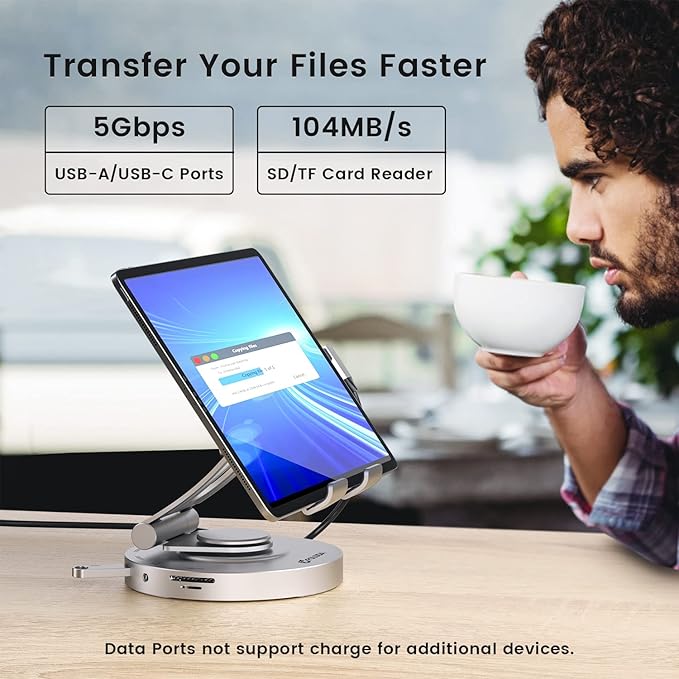 USB C Hub for Ipad Pro Docking Station, FOLODA 8-in-1 Rotatable Folding Type-C Tablet Stand with 4k HDMI, USB C 3.0 Data Port, 2*USB A 3.0, 100W PD Charging, 3.5mm Aux for Ipad Pro/Phone 15/Galaxy Tab