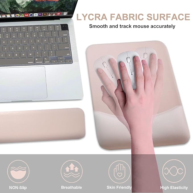 Ergonomic Mouse Pad with Wrist Rest, Gel Keyboard Wrist Rest and Memory Foam Wrist Rest for Computer Keyboard, Typing Pain Relief, Non-Slip Base Rectangular Mousepad for Gaming, Office, Home, Apricot