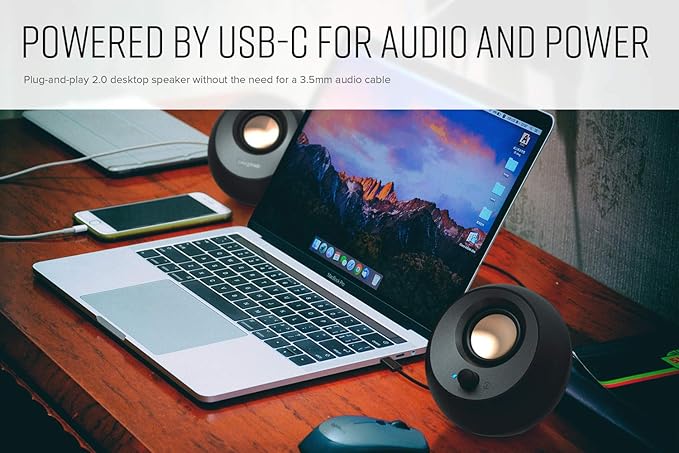 Creative Pebble V3 Minimalistic 2.0 USB-C Desktop Speakers with USB Audio, Clear Dialog Enhancement, Bluetooth 5.0, 8W RMS with 16W Peak Power (Black)