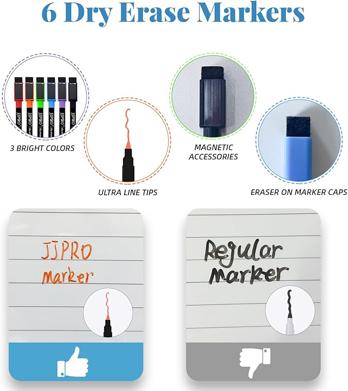JJPRO Magnetic Dry Erase Monthly Calendar Set for Fridge-Reusable Monthly Calendar,Weekly Planner&Lists for Refrigerator-Starts Monday-Magnetic Multicolor Monthly Planner Bundle-16.5x11"