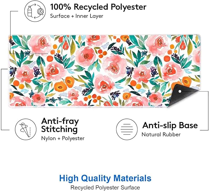 IMAYONDIA Large Floral Gaming Mouse Pad Mat with Stitched Edges, Extended Mousepad, Non-Slip Rubber Base Keyboard Pad, Desk Pad for Gamer, Office, (31.5” x 11.8” x 0.12”) - Watercolor Rose Flowers