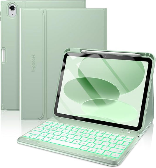 typecase Folio Keyboard Case for iPad 10th Gen 10.9 inch (2022) and iPad 11th (A16, 2025), Magnetic Wireless Detachable Keyboard, 7-Color Backlight, Thin & Light, Pencil Holder – Matcha Green