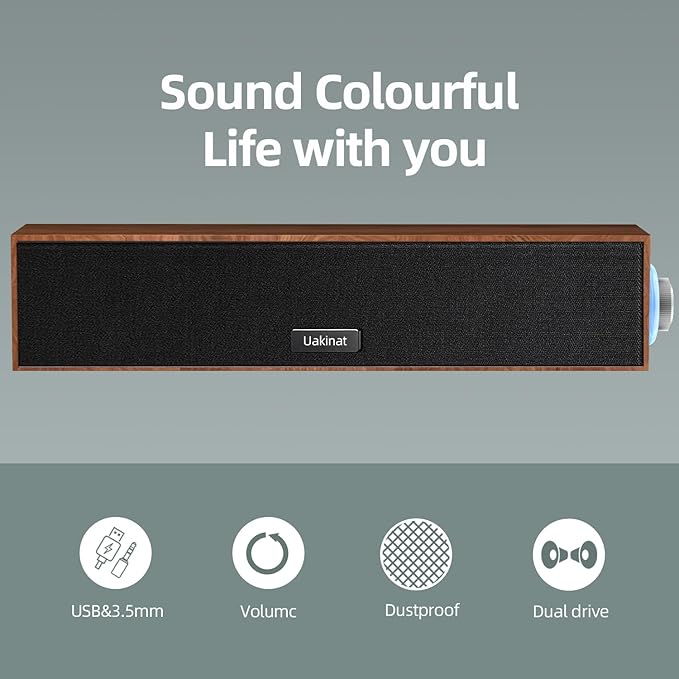 Computer Speakers,Wooden Multimedia Digital Speaker,USB Powered 3.5mm AUX PC Speakers,Surround Sound Portable Computer Sound Bar Speaker for Desktop Laptop (Brown)