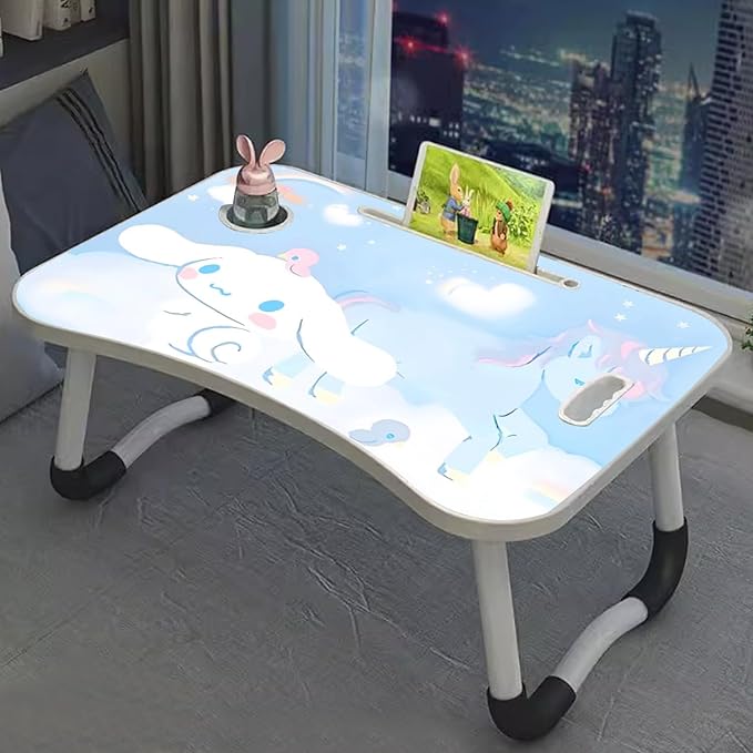 Kawaii Laptop Desk Foldable Kawaii Bed Desk Table Cute Folding Breakfast Tray Portable Lap Standing Desk Notebook Stand Reading Holder for Bed/Couch/Sofa/Floor (Blue)