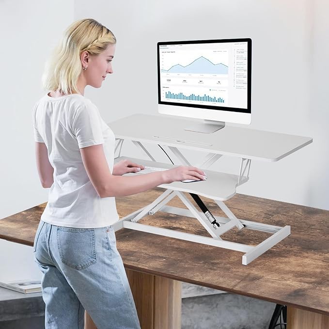 37" Desk Converter, Height Adjustable Stand Up Desk Converter, 2 Monitor Standing, Sit to Stand, Quick Sit to Tabletop, Riser Workstation with Wide Keyboard Tray