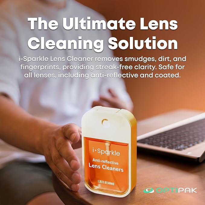 I-Sparkle Anti-Reflective Lens Cleaner Spray kit | (1x) 1.35oz Glasses Cleaner Spray + (1x) Microfiber Cloth for Eyeglasses, Sunglasses, Lenses, Screens and Camera Cleaning Kit (2 Piece Set)