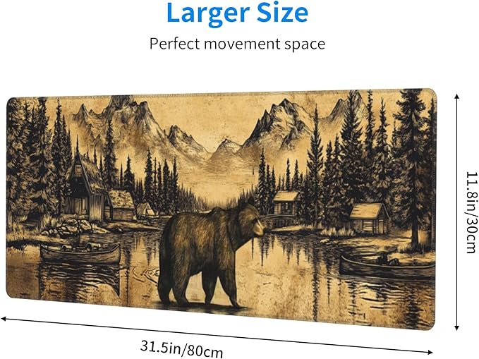 Vintage Bear Desk Mat Large Gaming Mouse Pad Bear Extended Mousepad Big in Laptop Computer Mouse Keyboard Mat for Office Desk Decor 31.5x12 in