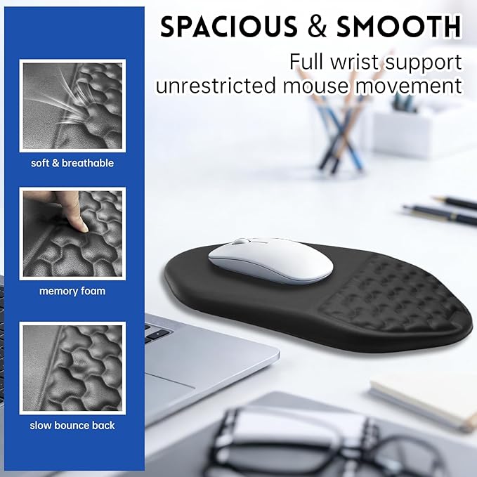 3-in-1 Ergonomic Keyboard Stand Wrist Rest Mouse Pad Set, Tilted Keyboard Riser Holder Support with Non-Slip PU Base, Wrist Rest for Keyboards and Soft Mouse, Pain Relief, Comfort for Office Home