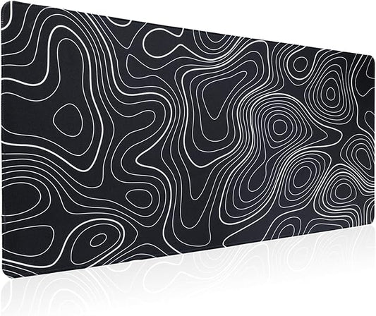 Bloss Large Gaming Mouse Pad Desk Mat, Mousepads with Anti-Slip Rubber Base, Extended Desk Pad, Mouse Mat-Black and White Topography (31.5 x 15.7 Inches, 2MM)
