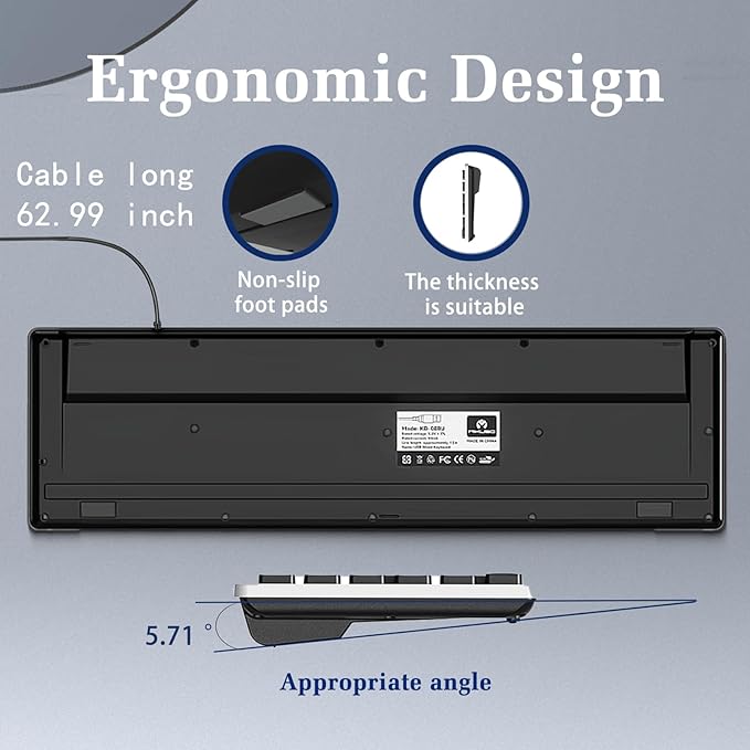 Fade-Proof Lettering Wired Keyboard Full Size - Business Office Keyboard With Laser Etched Keys, Integrated Bracket, Spill-Resistant Design 5.2ft Usb Cable For Windows Ergonomic Typing For Home Office