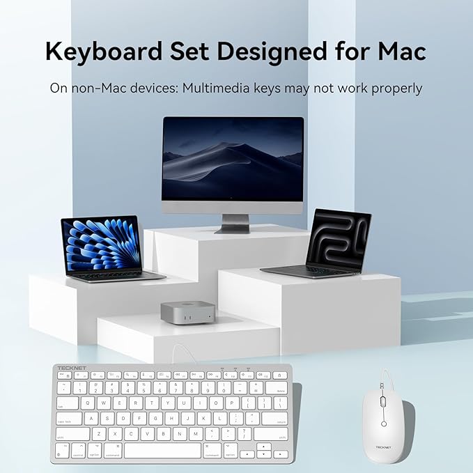 TECKNET USB Wired Keyboard and Mouse Compatible with Mac, Dual Interface(Type-C and USB A), Ergonomic Slim Keyboard Set for PC/Laptop, Compatible with MacBook, iMac, Mac mini/Pro, White