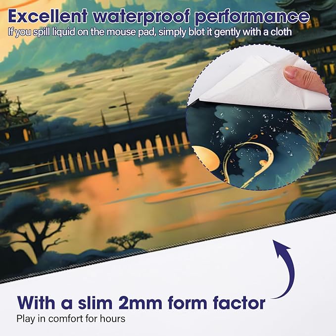 Full Desk Mouse Pad with Stitched Edges, 35.4” x 15.6” Waterproof Surface & Non-Slip Rubber Base – Ideal for Gaming, Office and Home