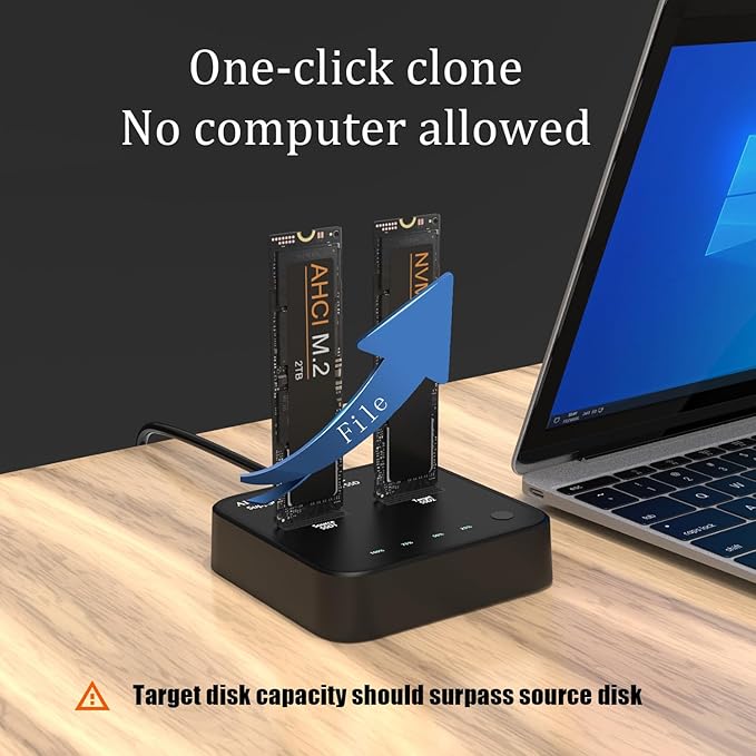 ISHEEP K3016P2 NVMe AHCI Cloner Duplicator, 20Gbps Dual Bay M.2 SSD Docking Station, Support Offline Cloner and Copy Function, SSD Size for 2230 / 2242 / 2260 / 2280
