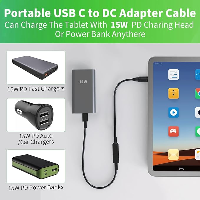 15W PD USB Type C to DC Adapter 5.5mm x 2.5mm, (1Pack 1Ft) USB C to 5.5 x 2.5mm Adapter Made for Tablet PC, Printer, Cable Connection Box, Network Switch, Hard Disk Box