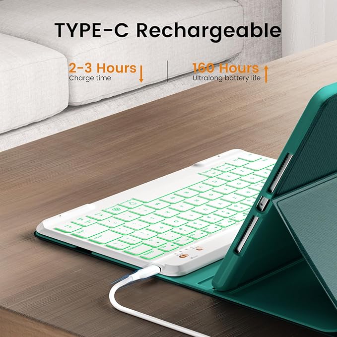 OYEEICE for iPad 9th Generation Case with Keyboard - Detachable Wireless Backlit Keyboard, Upgraded Magnetic Cover with Pencil Holder for iPad 9th/8th/7th Gen, iPad Pro 10.5" & iPad Air 3rd Gen - Teal