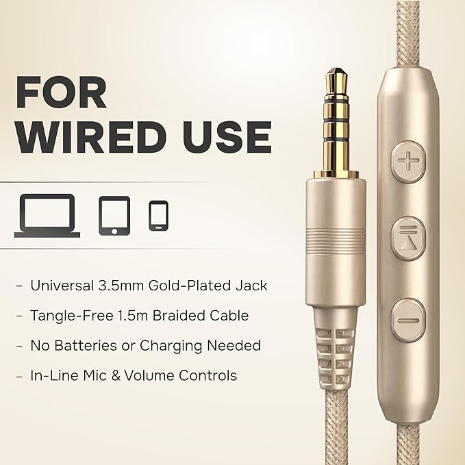 ARTIX CL750 Wired Headphones with Mic & Volume Control — Noise Isolating On-Ear Headphones for Computer and Laptop Wired, Plug in Corded Headphone with Wire (Foldable, Aux Jack 3.5mm)