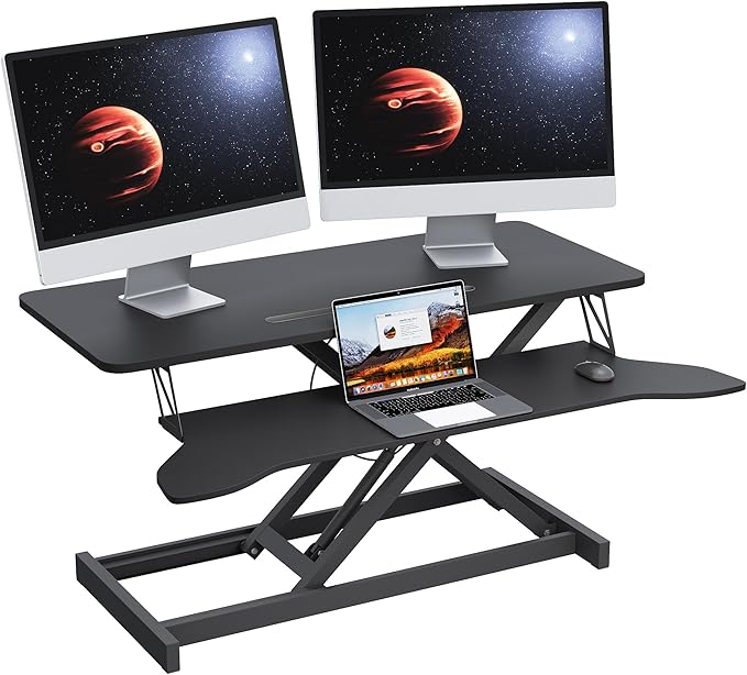 Panana Standing Desk Height Adjustable Sit to Stand Converter Stand Up Desk Tabletop Workstation Dual Monitor Desk Riser for Home Office (37")