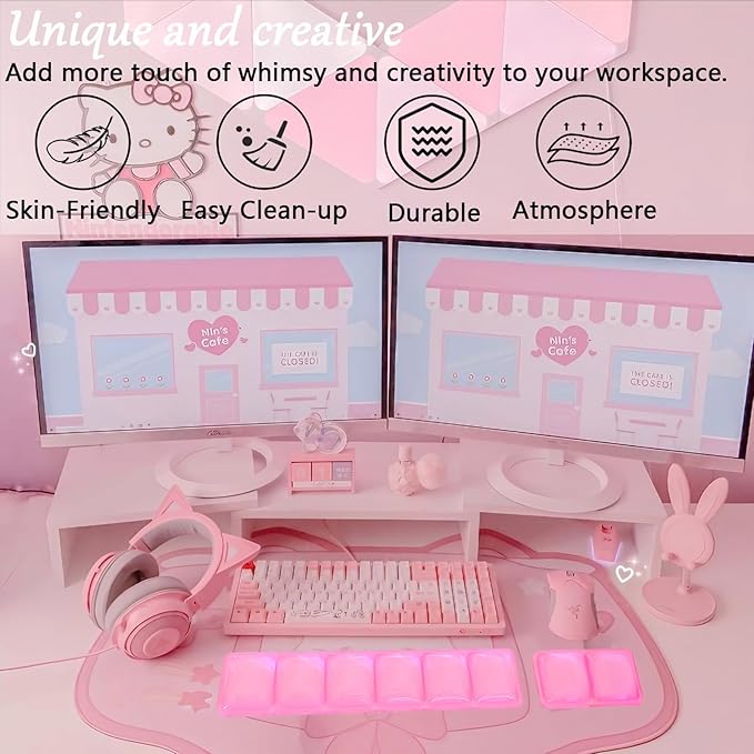 Acrylic Computer Keyboard Stand with Gel Plaid Wrist Rest Keyboard Riser with Comfortable Clear Silicone Mouse Wrist Pad Ergonomic Tilted Transparent Keyboard Holder for Desktop Office Hot Pink